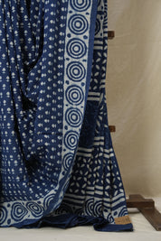 Indigo Blue HBP Cotton Saree - SRIBCS3377