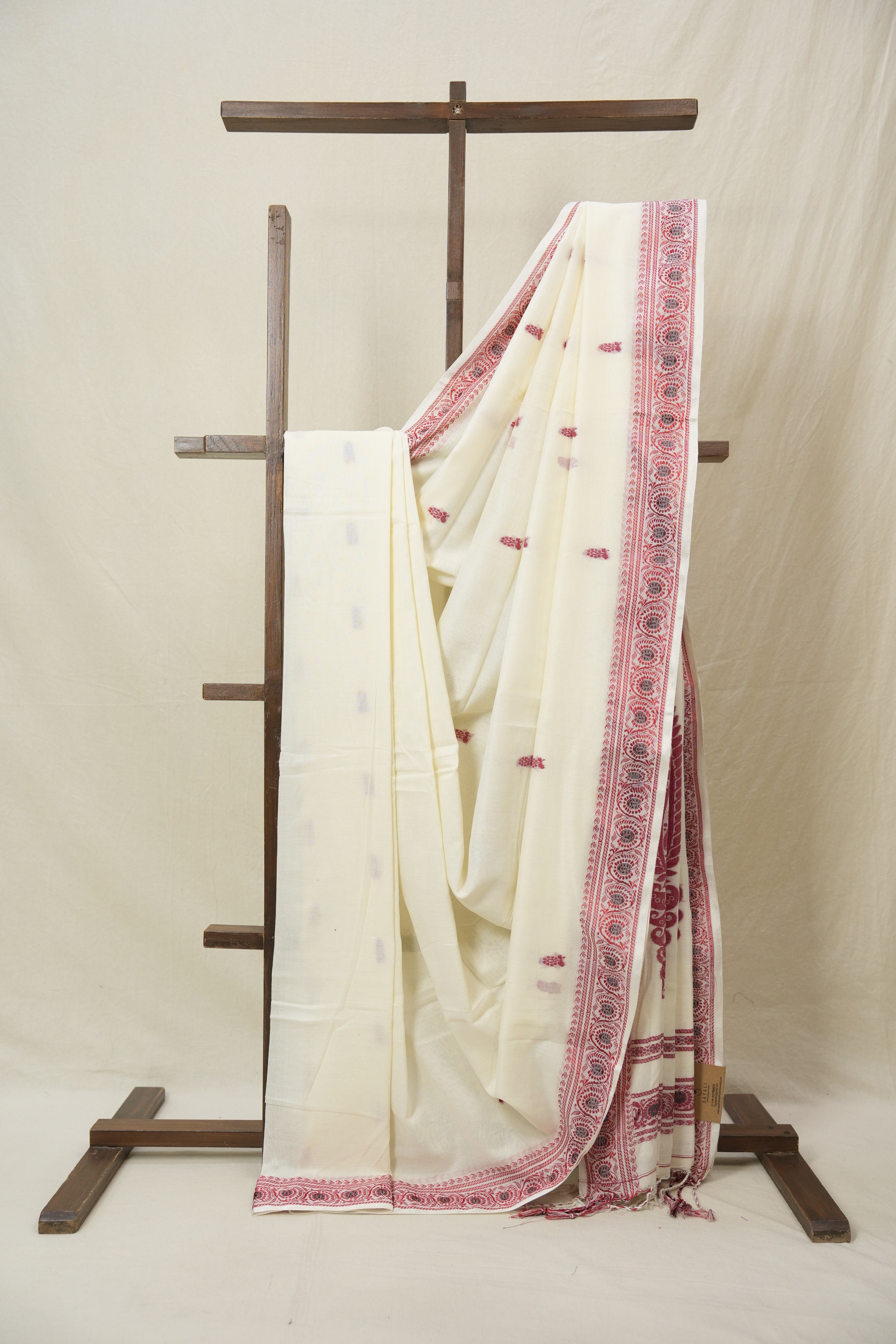Cream Bengal Khadi Cotton Saree - SRCBKCS165