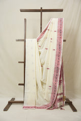 Cream Bengal Khadi Cotton Saree - SRCBKCS165
