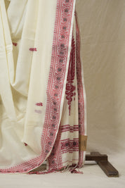 Cream Bengal Khadi Cotton Saree - SRCBKCS165