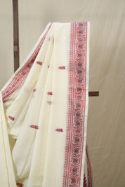 Cream Bengal Khadi Cotton Saree - SRCBKCS165
