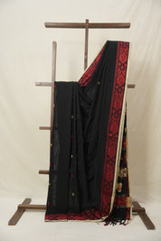 Black Bengal Khadi Cotton Saree - SRBBKCS163