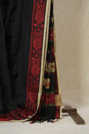 Black Bengal Khadi Cotton Saree - SRBBKCS163