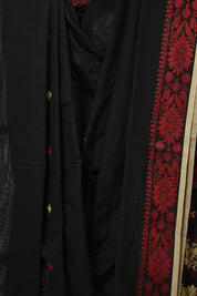 Black Bengal Khadi Cotton Saree - SRBBKCS163