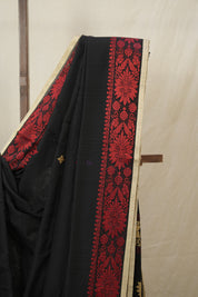 Black Bengal Khadi Cotton Saree - SRBBKCS163