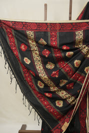 Black Bengal Khadi Cotton Saree - SRBBKCS163