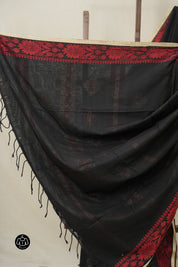Black Bengal Khadi Cotton Saree - SRBBKCS163