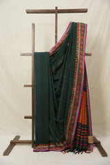 Dark Green Bengal Khadi Cotton Saree - SRDGBKCS167