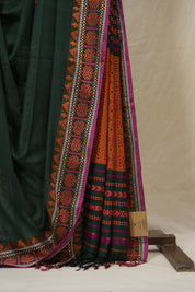 Dark Green Bengal Khadi Cotton Saree - SRDGBKCS167