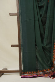 Dark Green Bengal Khadi Cotton Saree - SRDGBKCS167