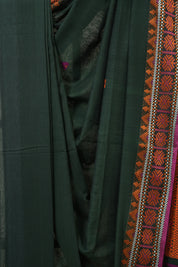 Dark Green Bengal Khadi Cotton Saree - SRDGBKCS167
