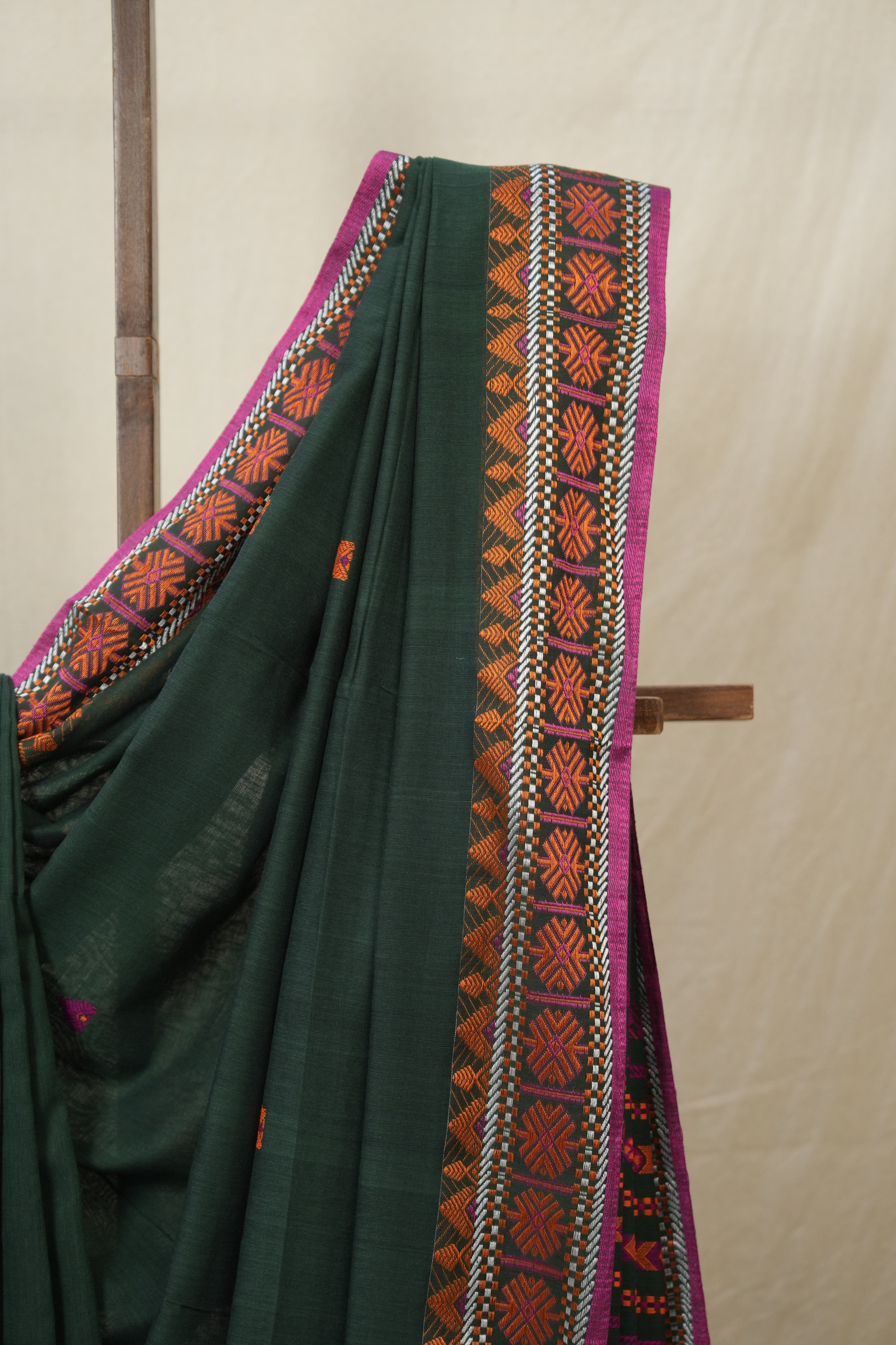 Dark Green Bengal Khadi Cotton Saree - SRDGBKCS167