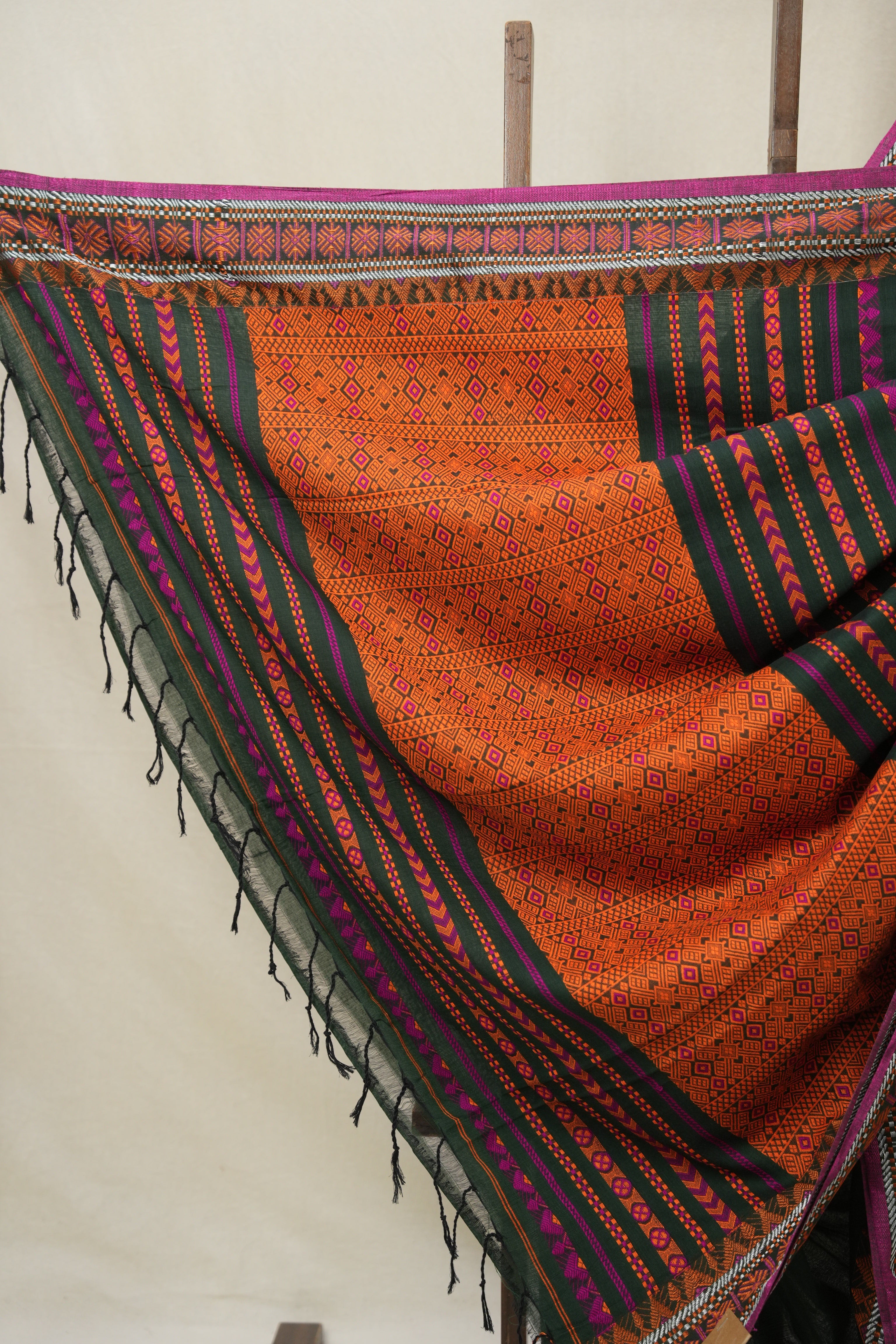 Dark Green Bengal Khadi Cotton Saree - SRDGBKCS167