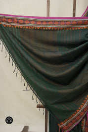 Dark Green Bengal Khadi Cotton Saree - SRDGBKCS167