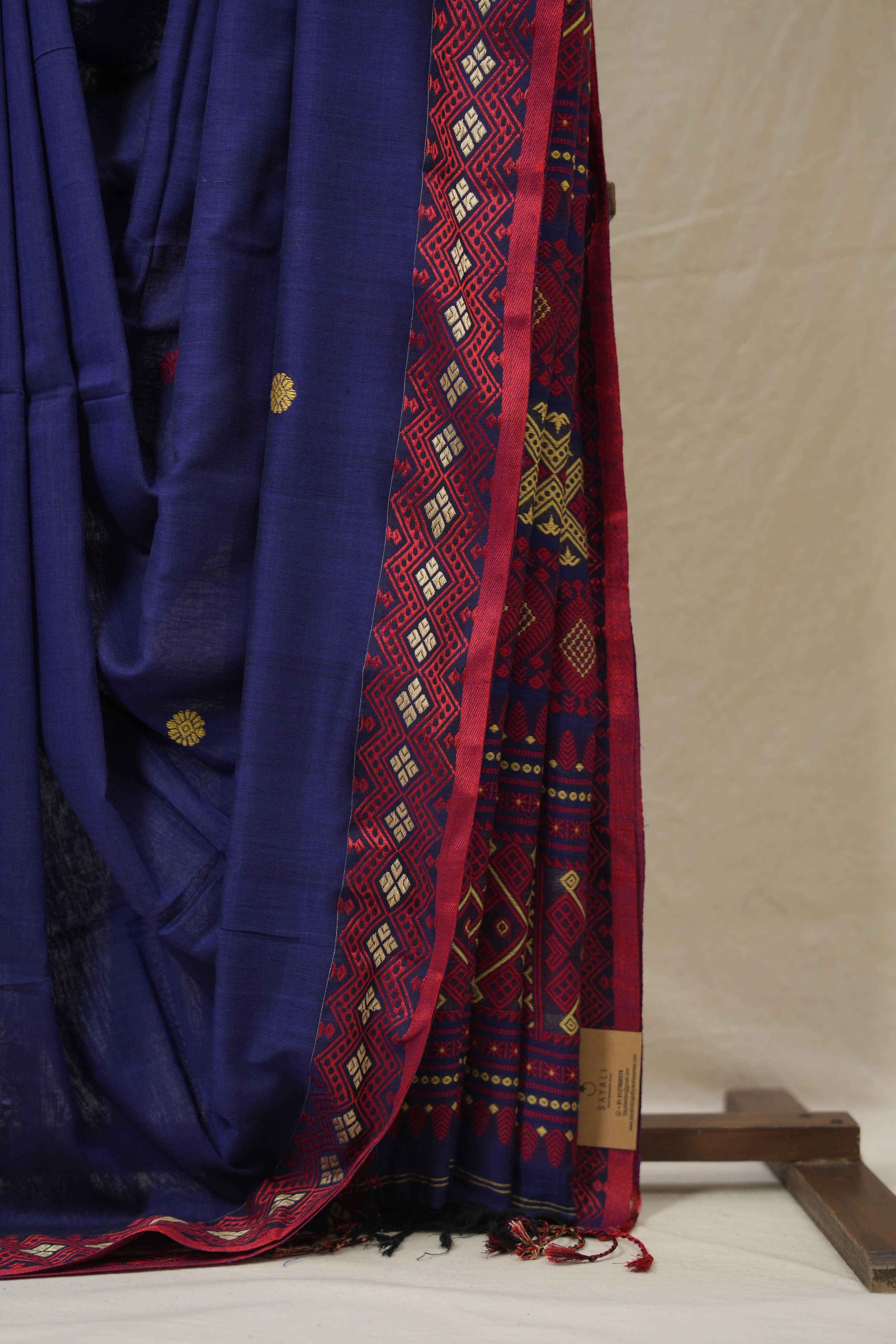 Blue Bengal Khadi Cotton Saree - SRBBKCS166