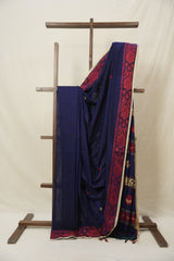 Navy Blue Bengal Khadi Cotton Saree - SRNBBKCS168