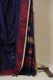 Navy Blue Bengal Khadi Cotton Saree - SRNBBKCS168