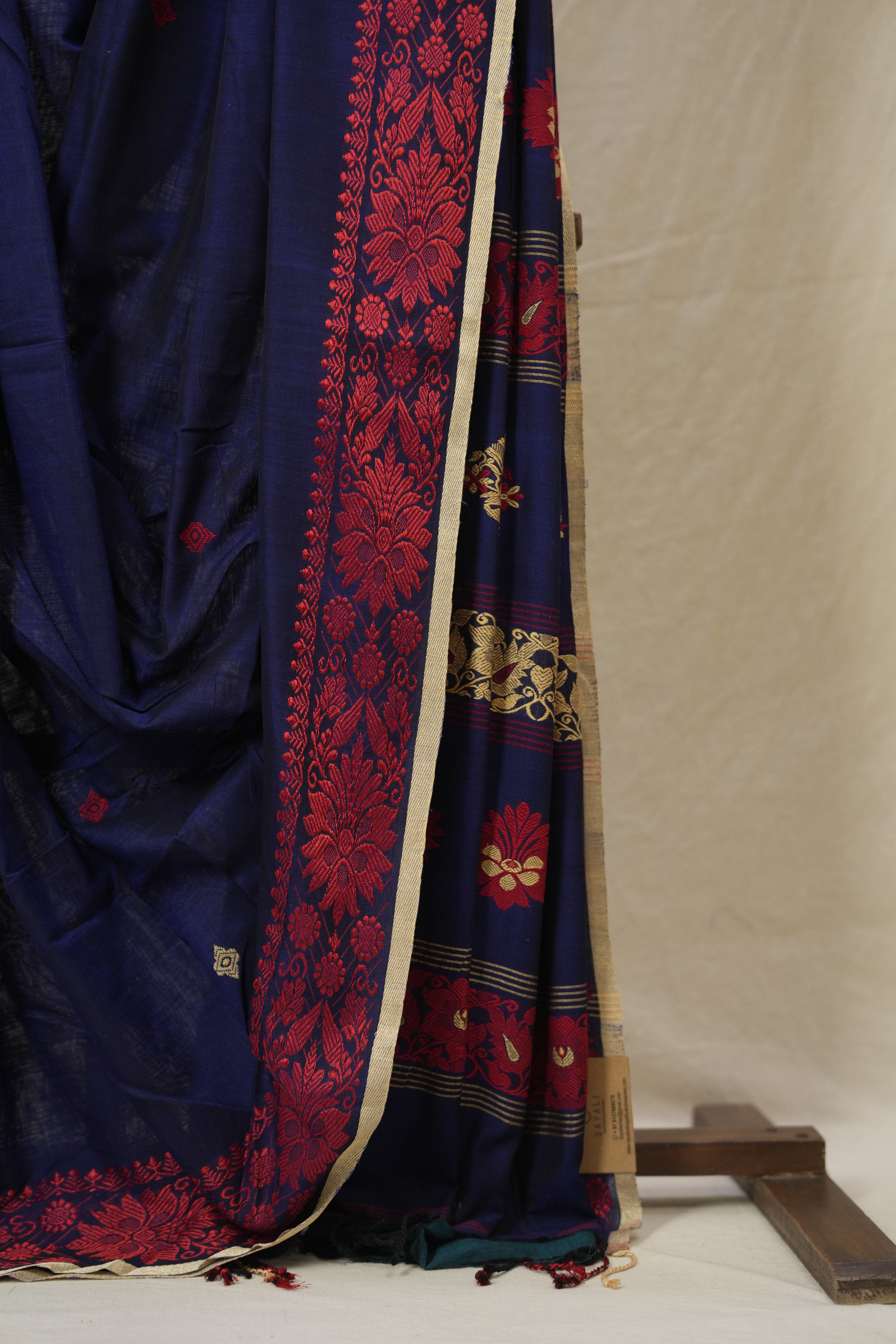 Navy Blue Bengal Khadi Cotton Saree - SRNBBKCS168