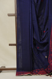 Navy Blue Bengal Khadi Cotton Saree - SRNBBKCS168