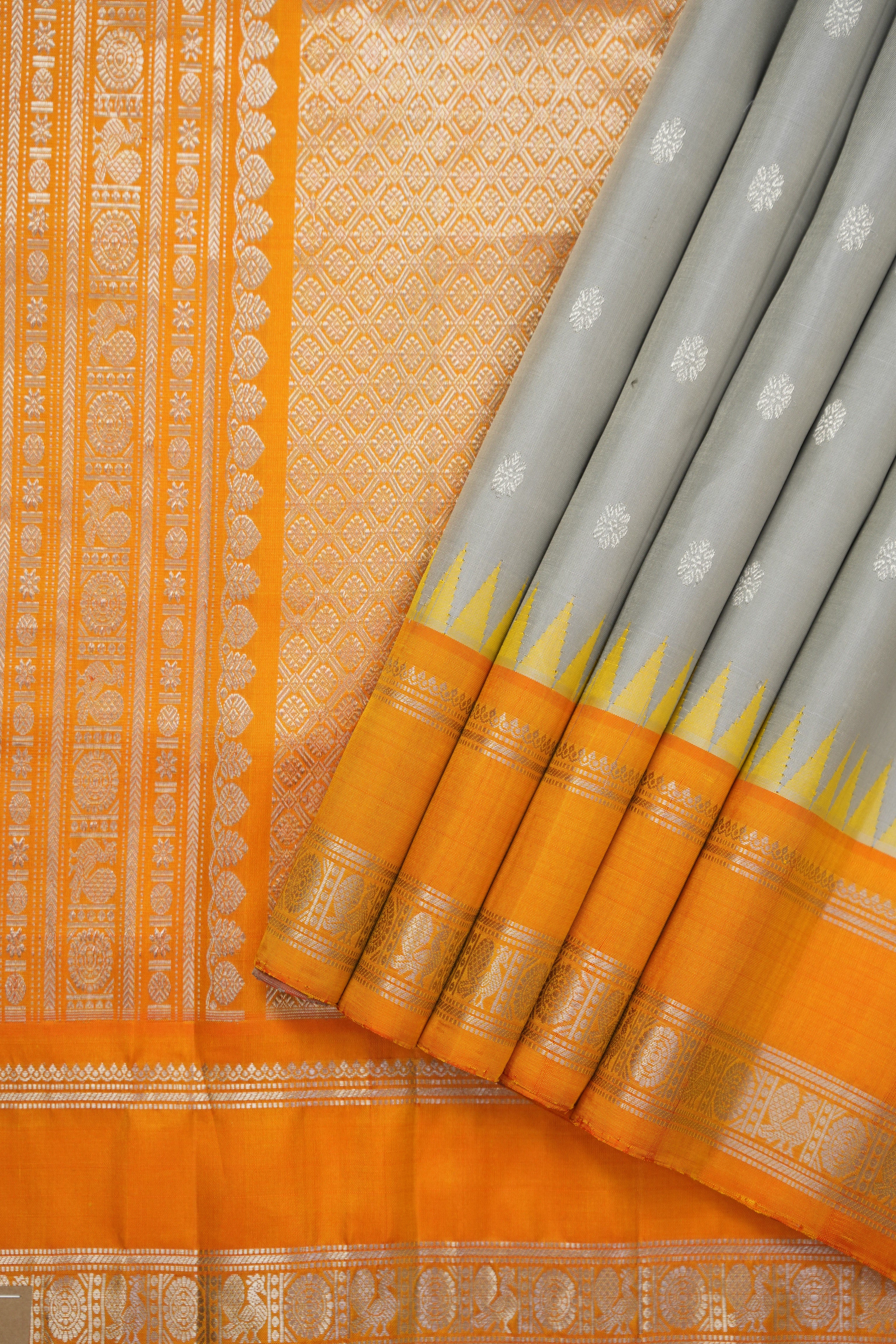 Grey Orange Gadwal Silk Saree - Saavari - SSGOGSS09