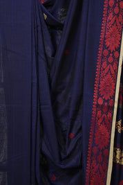 Navy Blue Bengal Khadi Cotton Saree - SRNBBKCS168