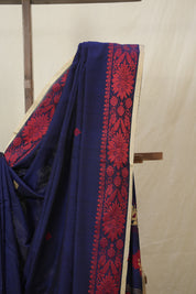 Navy Blue Bengal Khadi Cotton Saree - SRNBBKCS168
