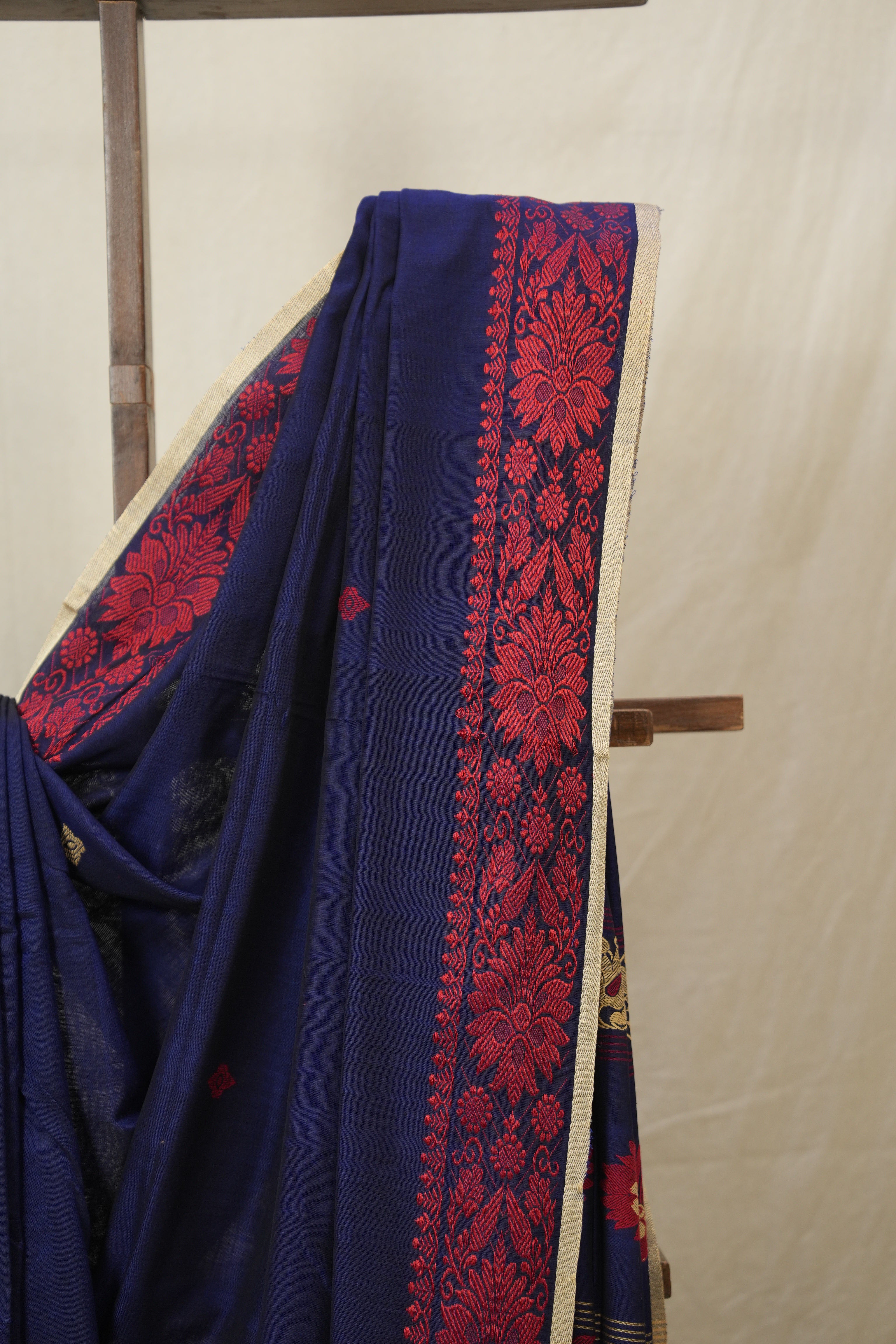 Navy Blue Bengal Khadi Cotton Saree - SRNBBKCS168