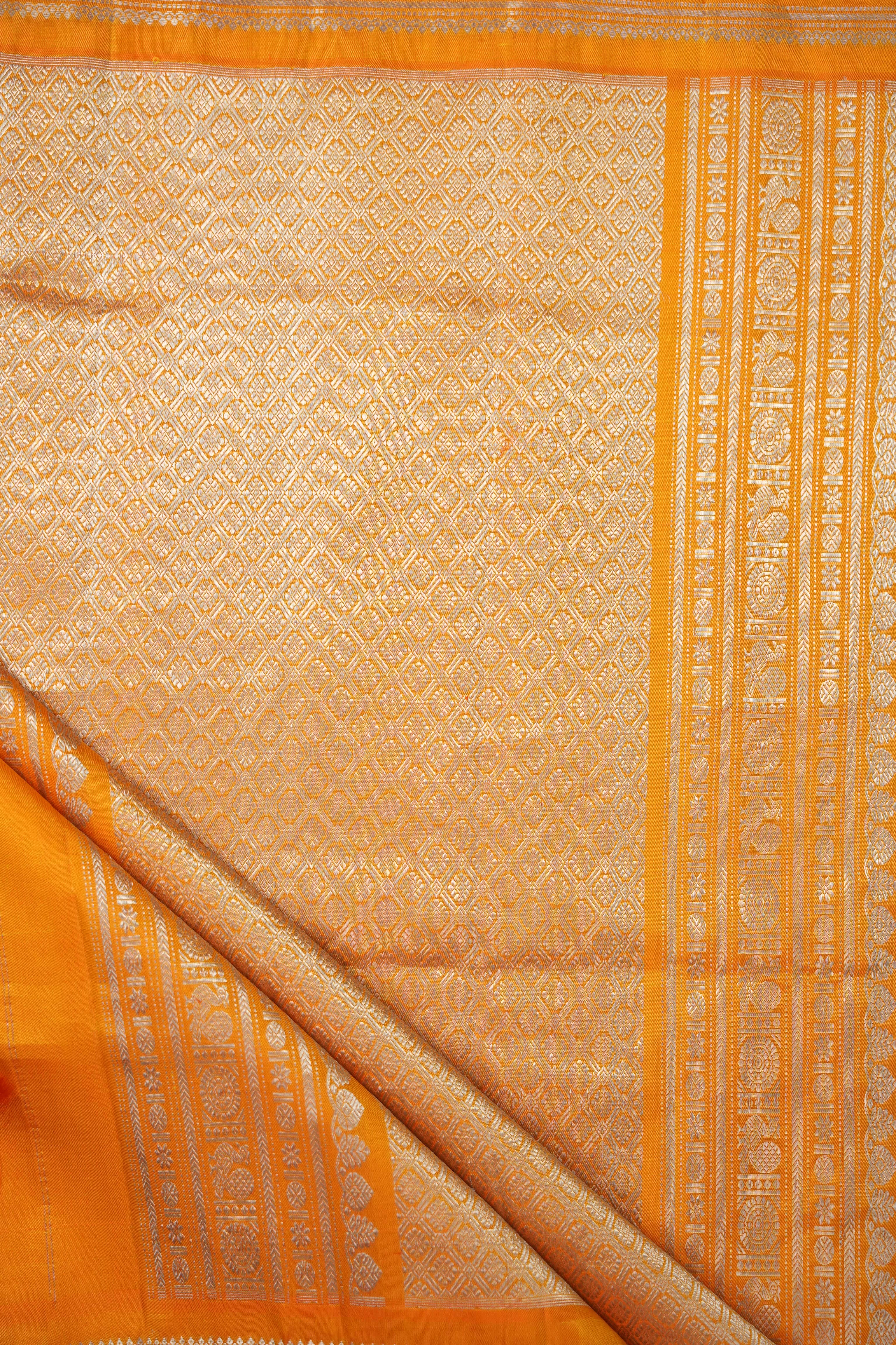 Grey Orange Gadwal Silk Saree - Saavari - SSGOGSS09