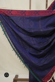 Navy Blue Bengal Khadi Cotton Saree - SRNBBKCS168