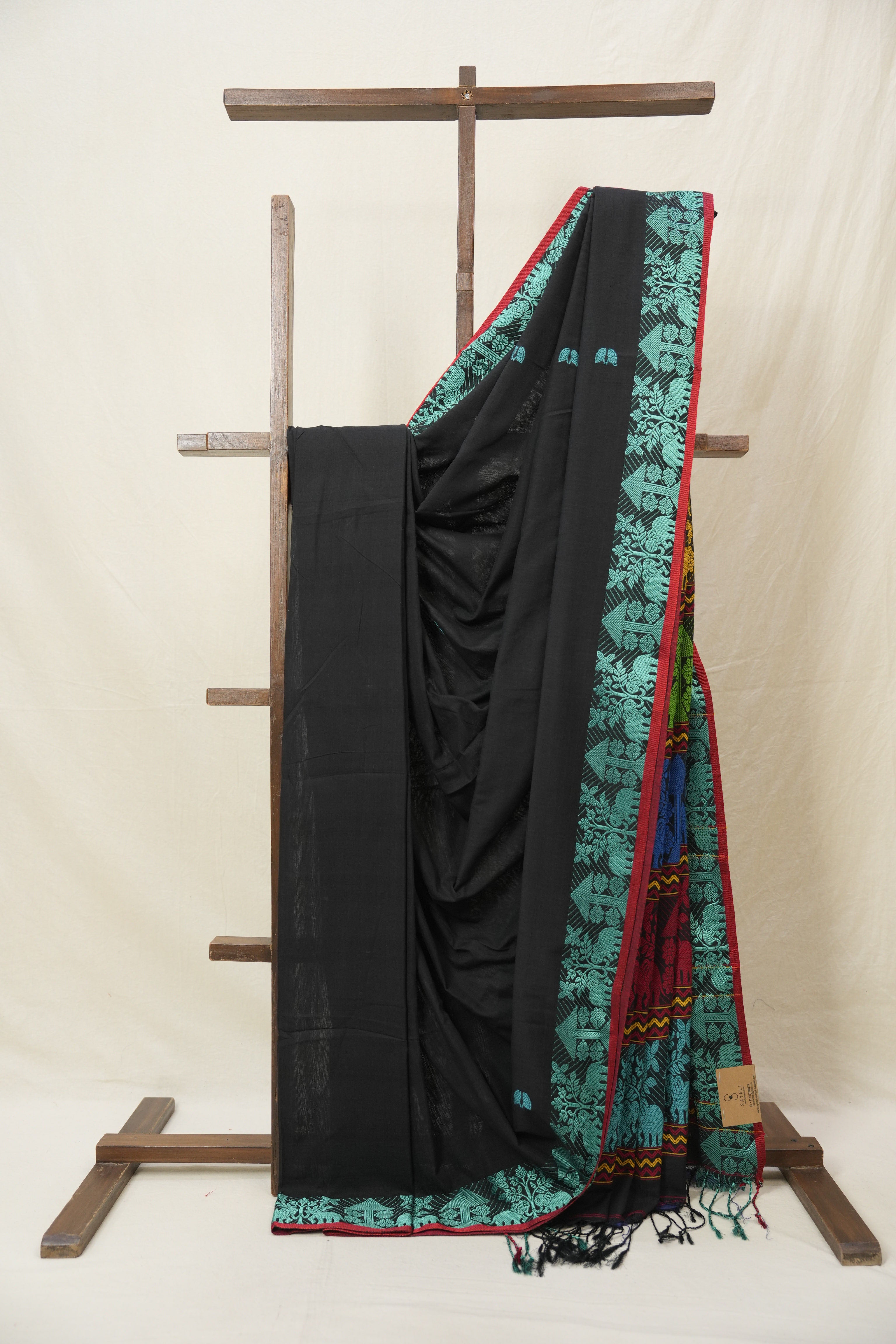 Black Bengal Khadi Cotton Saree - SRBBKCS169