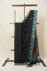 Black Bengal Khadi Cotton Saree - SRBBKCS169