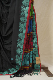 Black Bengal Khadi Cotton Saree - SRBBKCS169