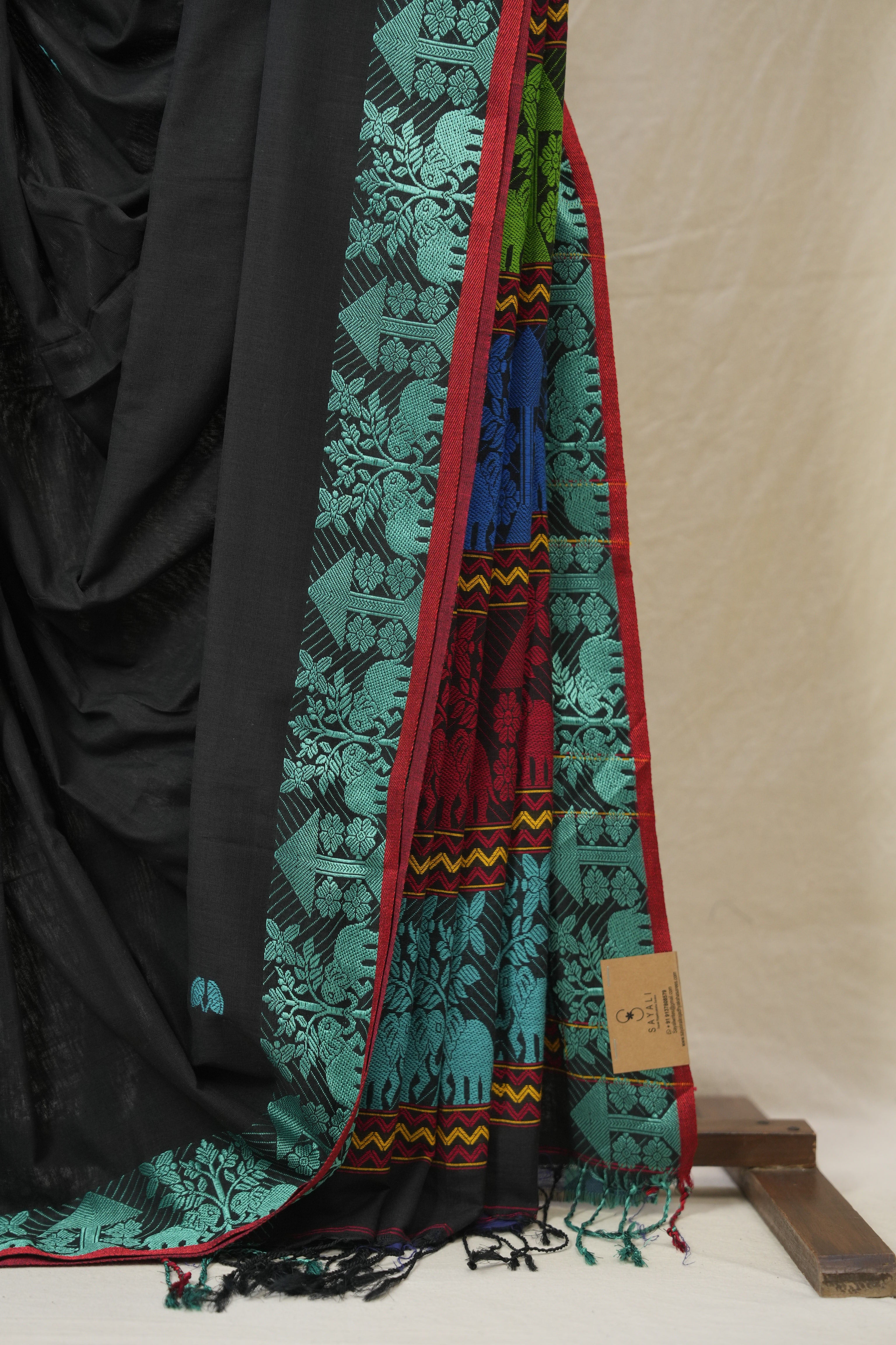 Black Bengal Khadi Cotton Saree - SRBBKCS169