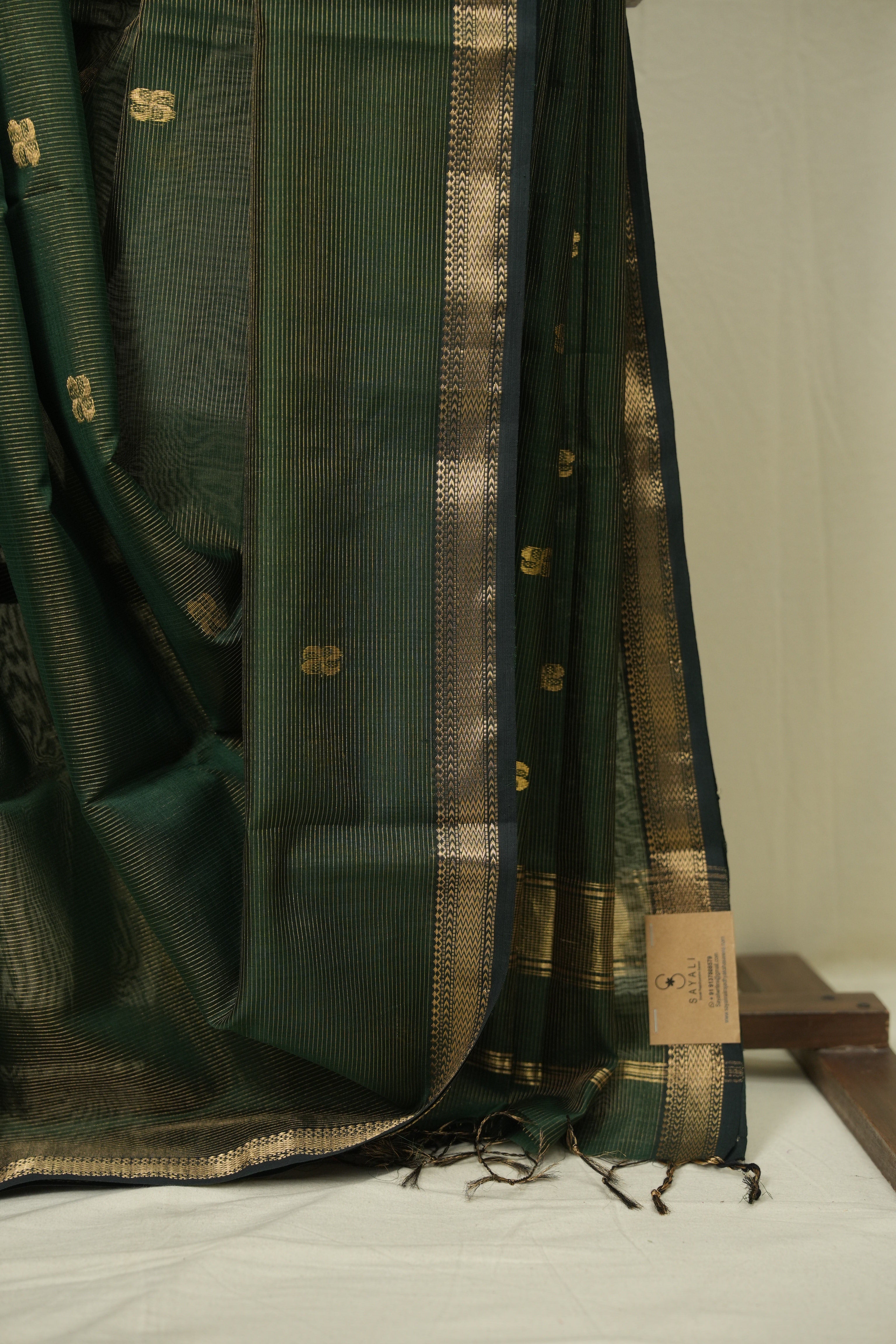 Bottle Green Maheswari Tissue Saree - SRBGMTS750
