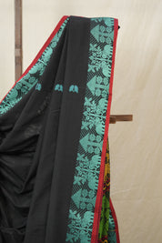 Black Bengal Khadi Cotton Saree - SRBBKCS169