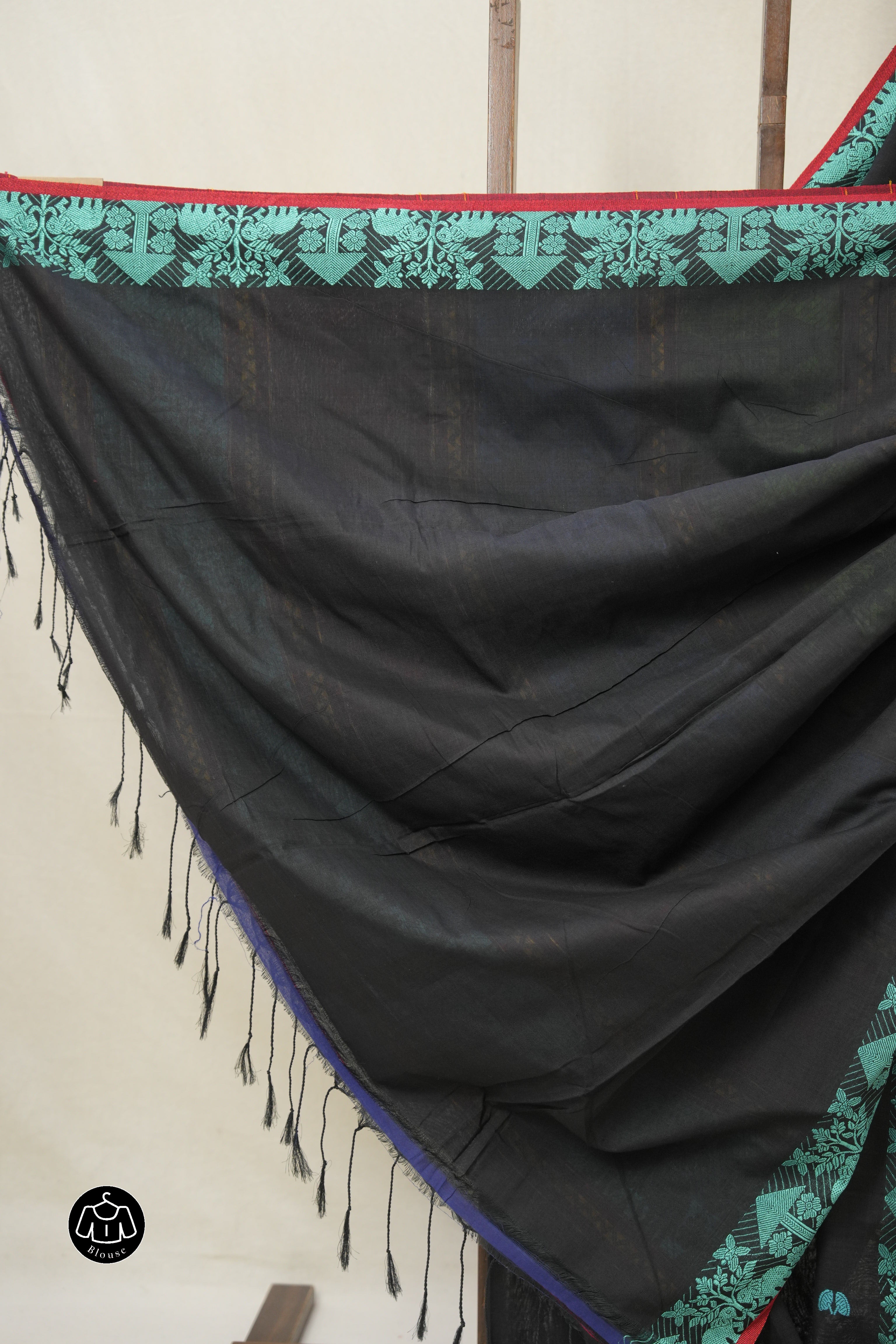 Black Bengal Khadi Cotton Saree - SRBBKCS169