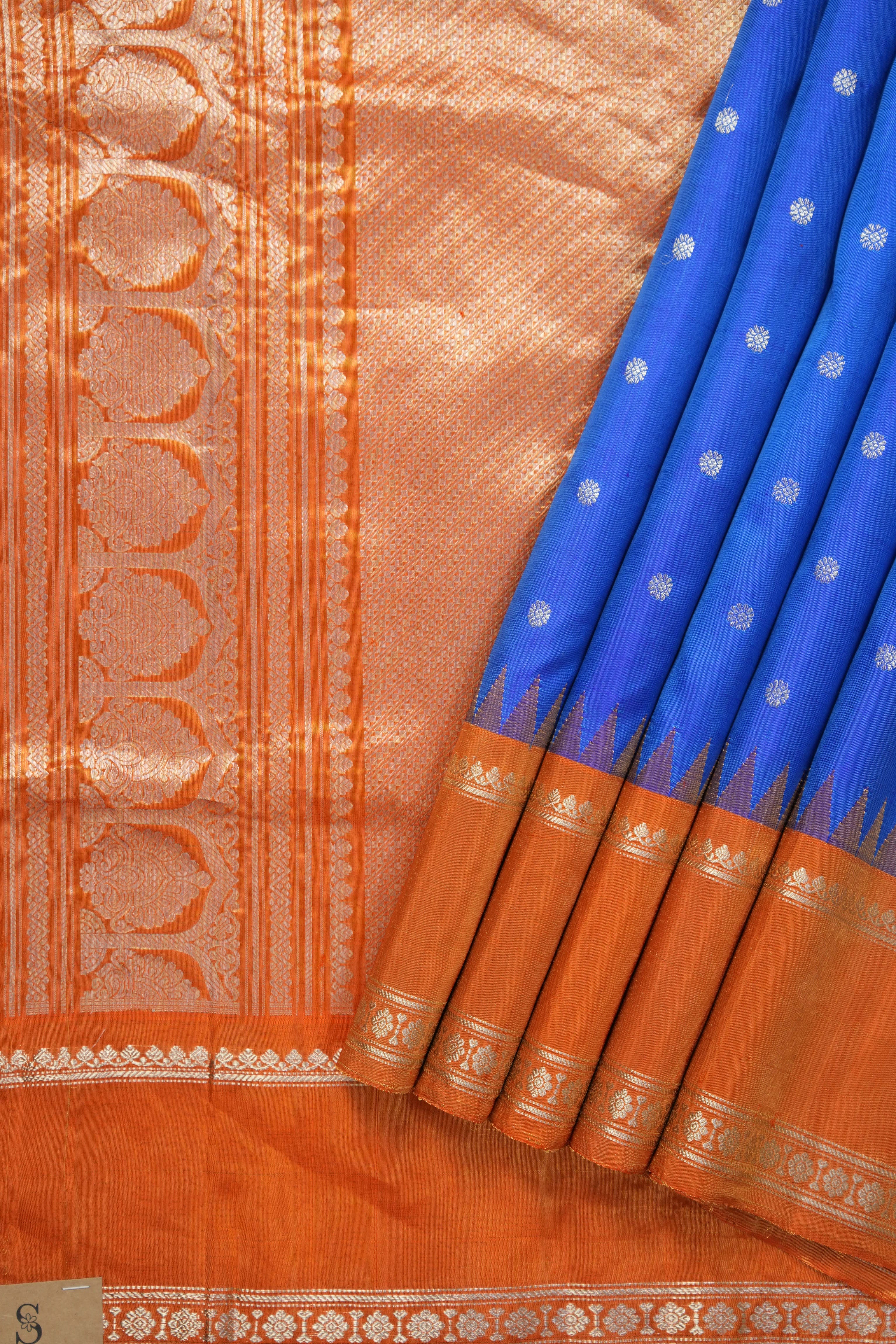 Blue Orange Gadwal Silk Saree - Saavari - SSBOGSS10