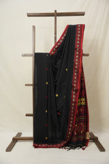 Black Bengal Khadi Cotton Saree - SRBBKCS170