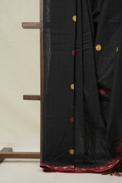 Black Bengal Khadi Cotton Saree - SRBBKCS170