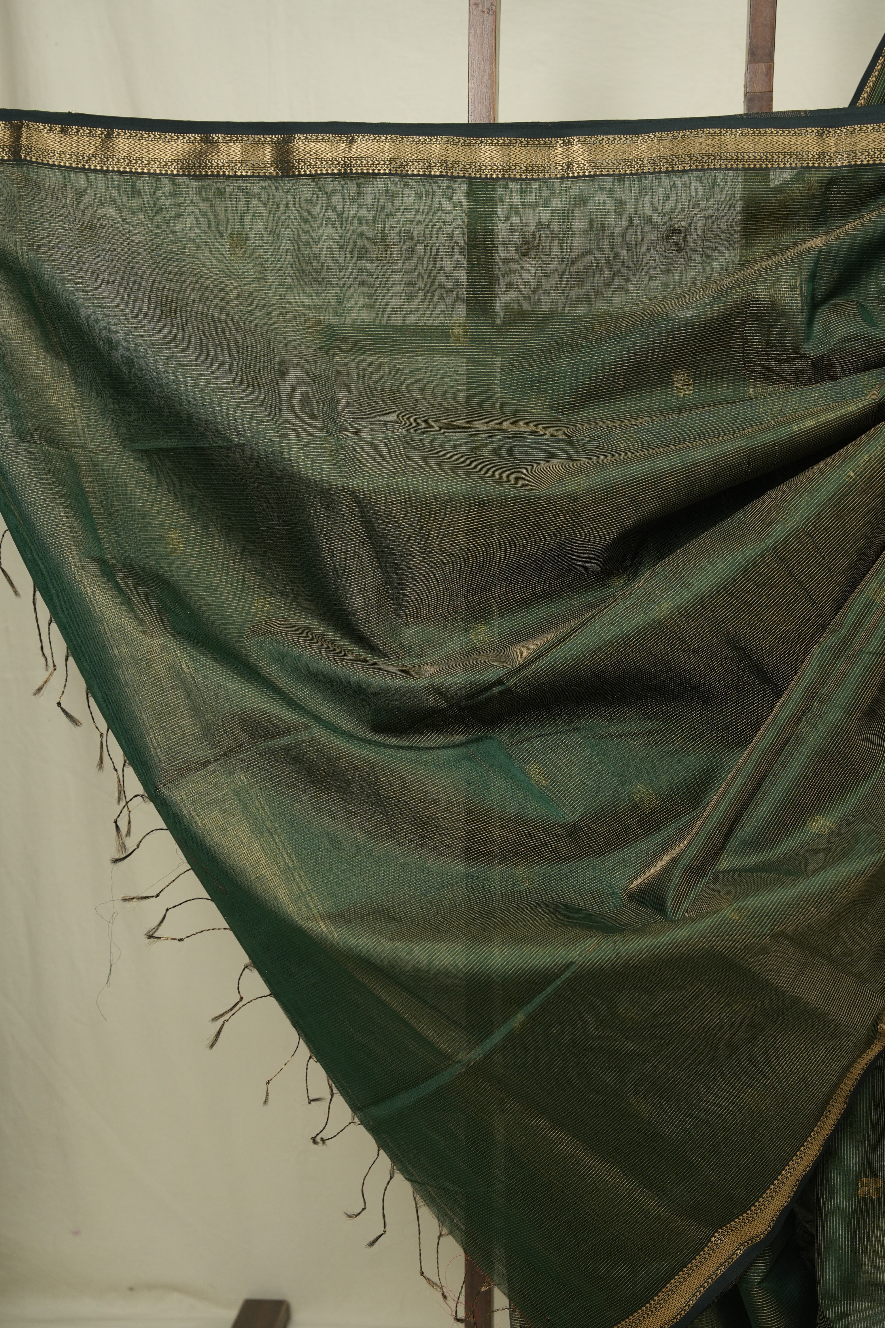 Bottle Green Maheswari Tissue Saree - SRBGMTS750