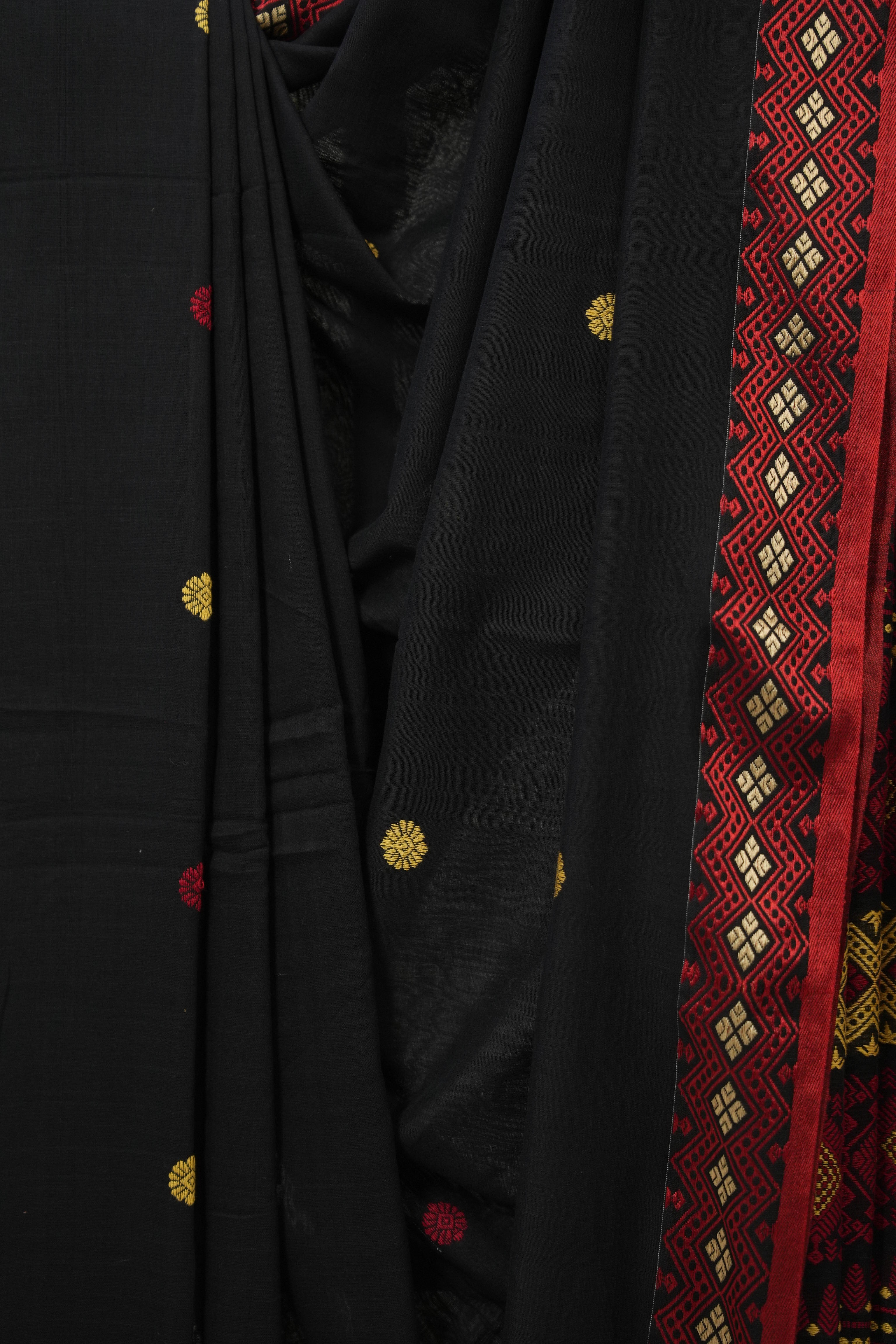 Black Bengal Khadi Cotton Saree - SRBBKCS170