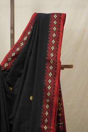 Black Bengal Khadi Cotton Saree - SRBBKCS170