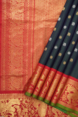 Teal Blue Gadwal Silk Saree - Saavari - SSTBGSS12