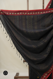 Black Bengal Khadi Cotton Saree - SRBBKCS170