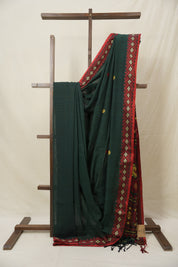 Dark Green Bengal Khadi Cotton Saree - SRDGBKCS172