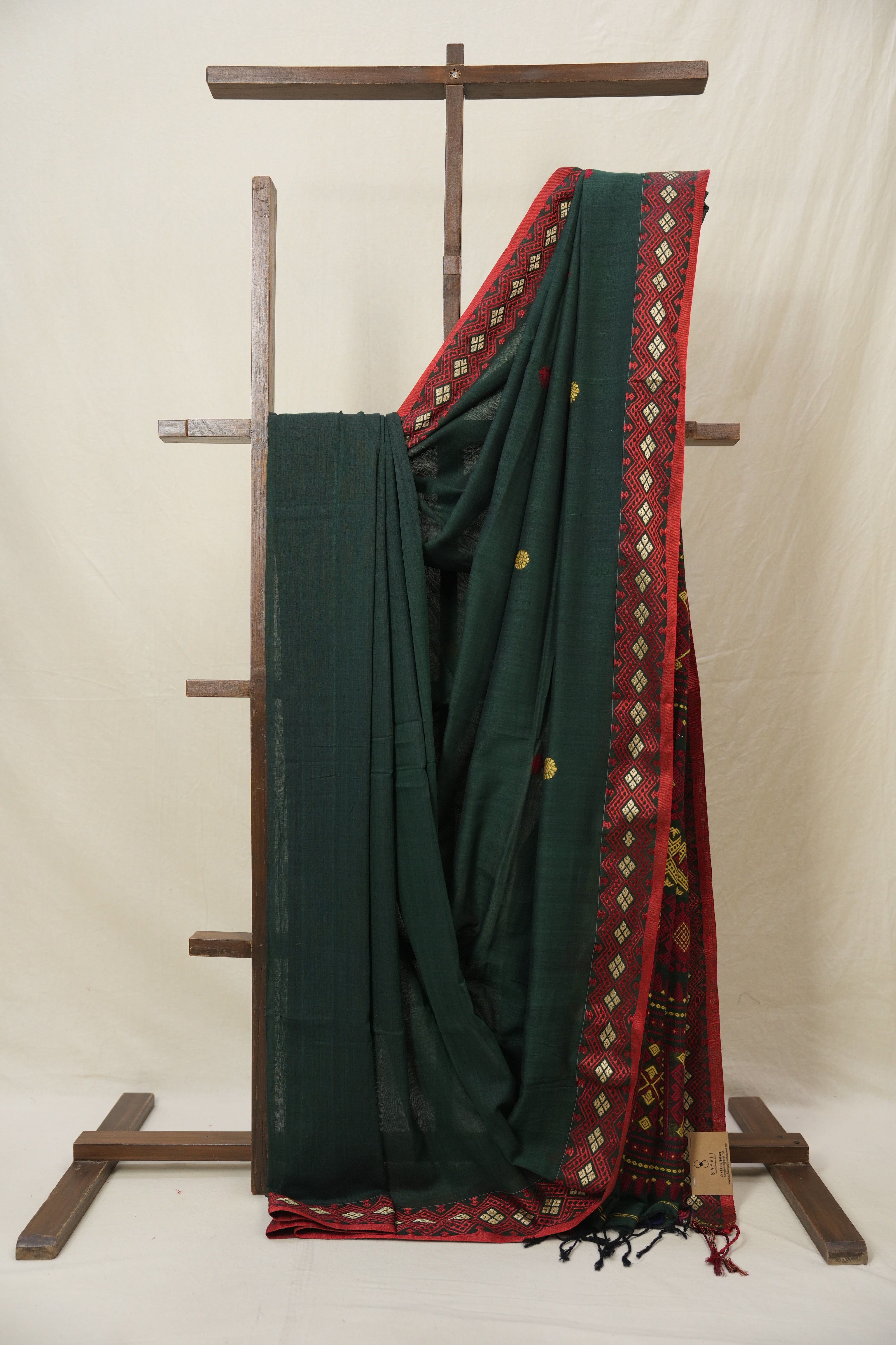 Dark Green Bengal Khadi Cotton Saree - SRDGBKCS172