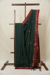 Dark Green Bengal Khadi Cotton Saree - SRDGBKCS172