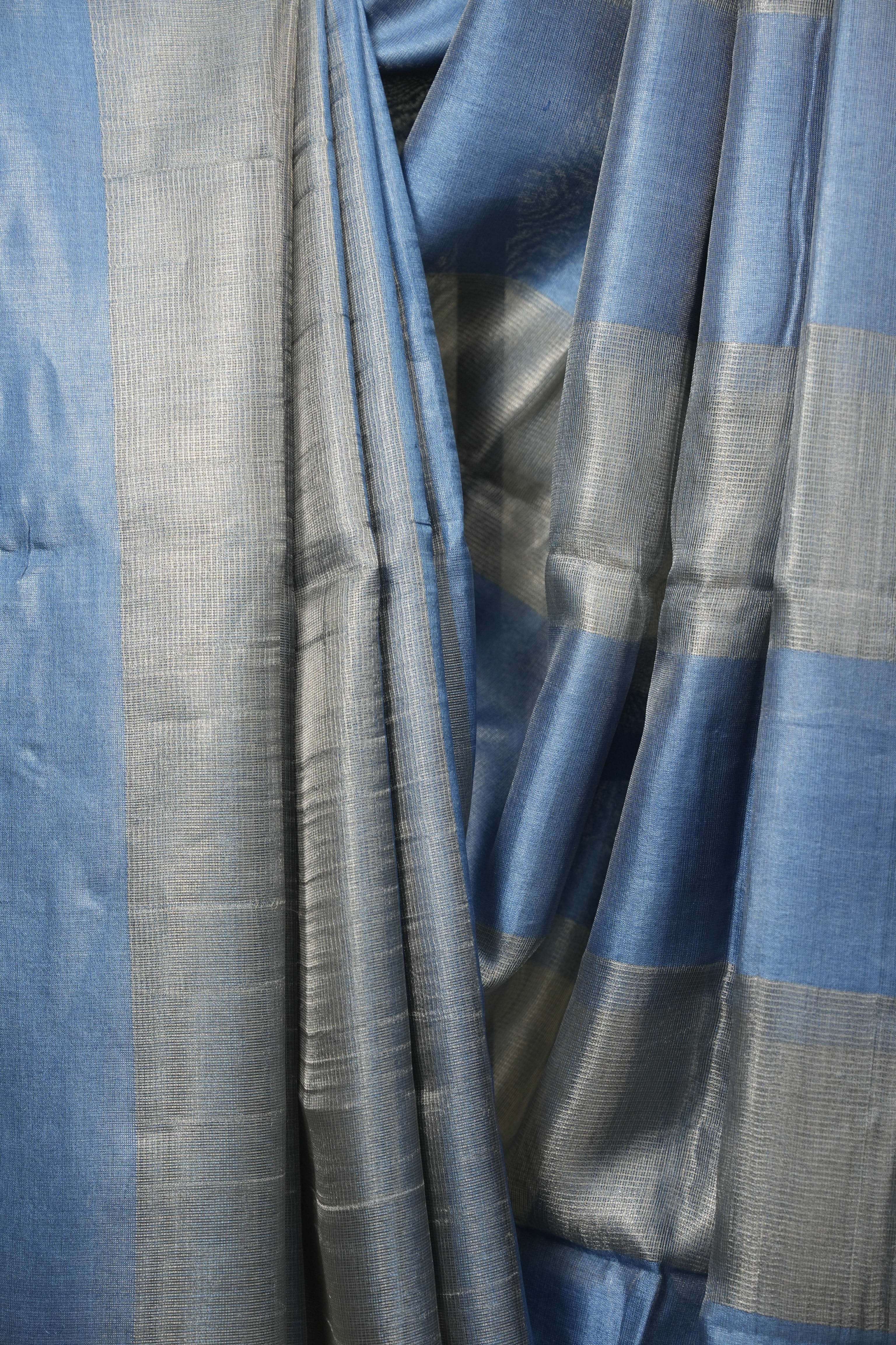 Blue Tissue Tussar Silk Saree - SRBTTSS614