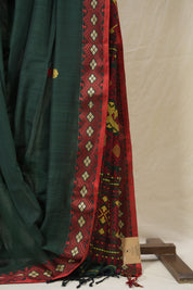 Dark Green Bengal Khadi Cotton Saree - SRDGBKCS172