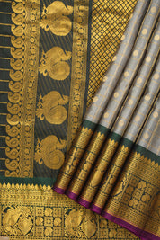 Grey-Green Gadwal Silk Saree - Saavari - SSGGGSS11